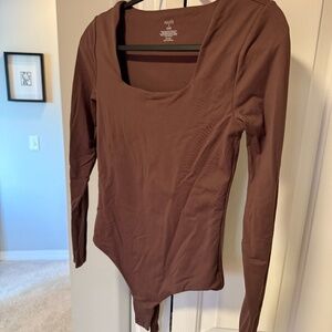 NUUDS Square Neck Bodysuit in Chocolate